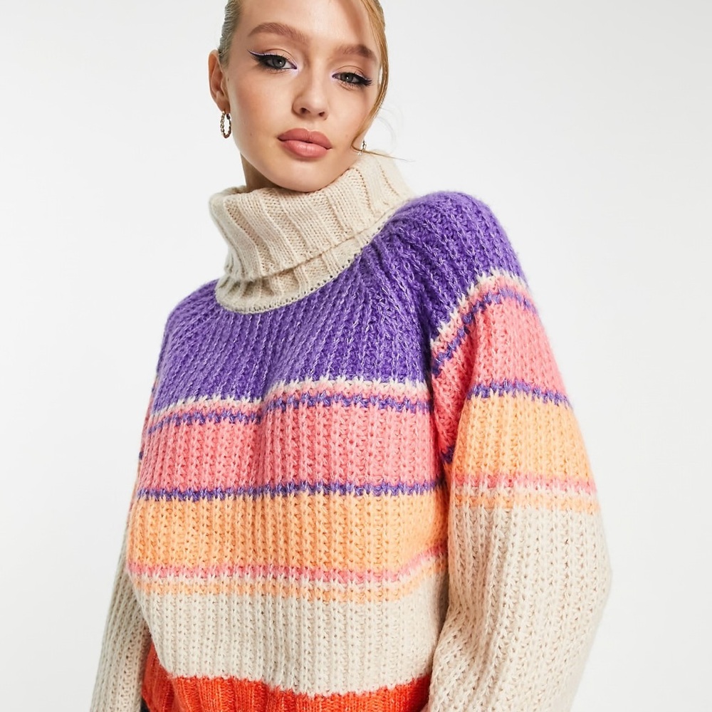 ASOS Colourful Striped Sweater | Pieces roll neck jumper in pastel stripe